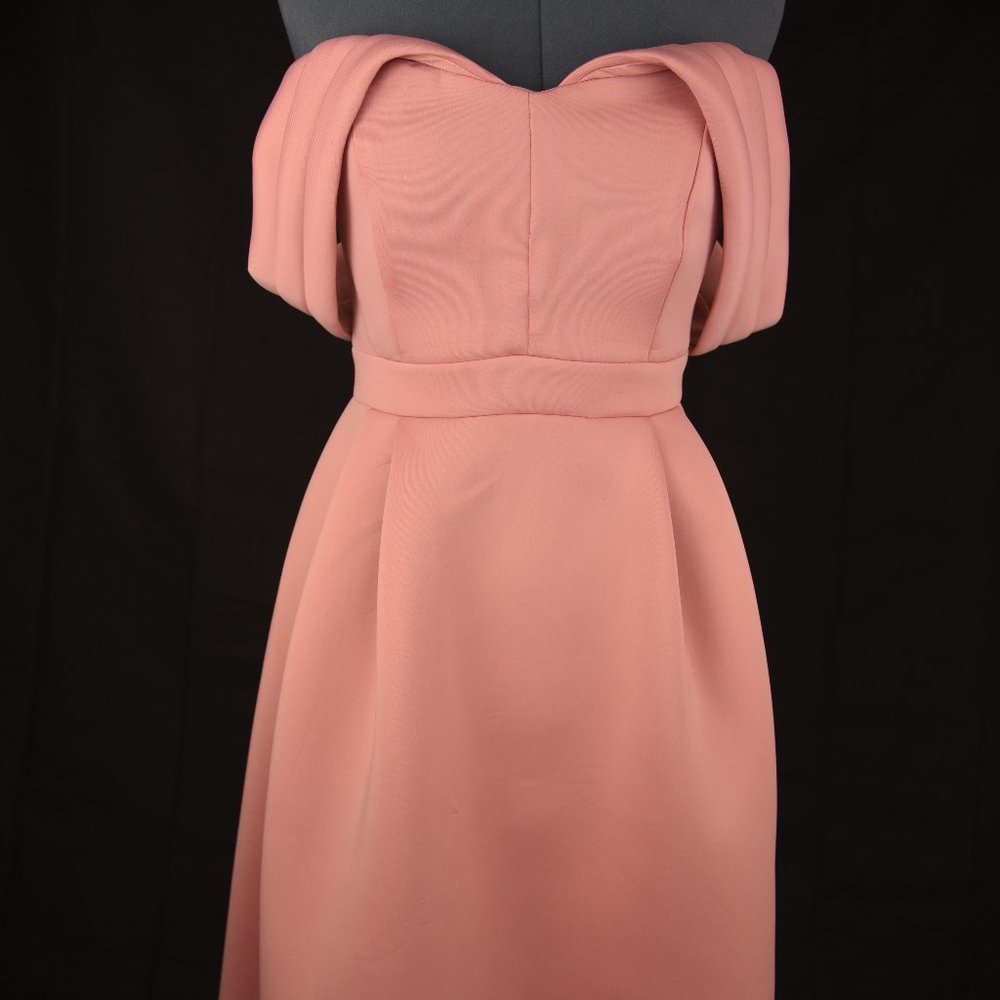 ASOS DESIGN BARDOT COLD SHOULDER DIP BACK MIDI PROM DRESS - SIZE US 10